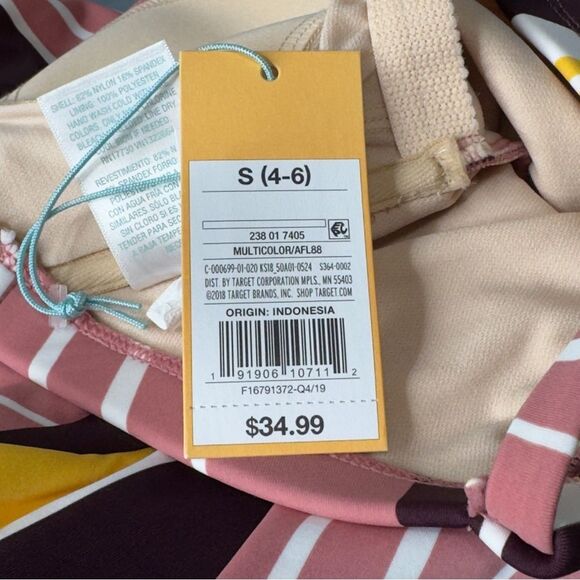 Kona Sol Variegated Stripe One Piece Swimsuit Bandeau Lace Up - Size Small 4-6 - Picture 8 of 9